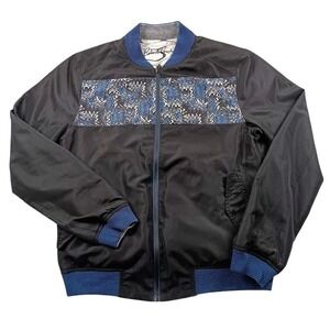 Robert Graham Jacket Mens Large Black Reversible Bomber Geometric Art Print